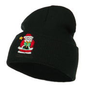 Santa Claus holding a Present Embroidered Beanie