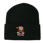 Santa Claus holding a Present Embroidered Beanie