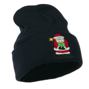 Santa Claus holding a Present Embroidered Beanie