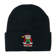 Santa Claus holding a Present Embroidered Beanie