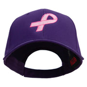 Breast Cancer Hot Pink Ribbon Embroidered 5 Panel Cap