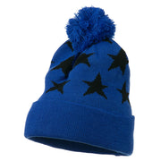 Pom Pom Stars Long Cuff Beanie