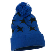 Pom Pom Stars Long Cuff Beanie