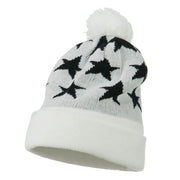 Pom Pom Stars Long Cuff Beanie