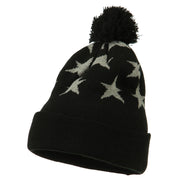 Pom Pom Stars Long Cuff Beanie