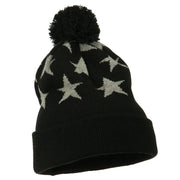 Pom Pom Stars Long Cuff Beanie