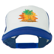 Palm Trees with Sunset Embroidered Foam Front Mesh Back Cap