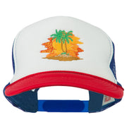 Palm Trees with Sunset Embroidered Foam Front Mesh Back Cap