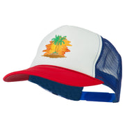 Palm Trees with Sunset Embroidered Foam Front Mesh Back Cap