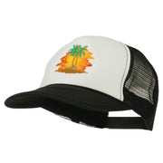 Palm Trees with Sunset Embroidered Foam Front Mesh Back Cap