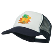 Palm Trees with Sunset Embroidered Foam Front Mesh Back Cap