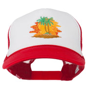 Palm Trees with Sunset Embroidered Foam Front Mesh Back Cap