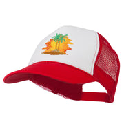 Palm Trees with Sunset Embroidered Foam Front Mesh Back Cap