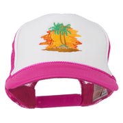 Palm Trees with Sunset Embroidered Foam Front Mesh Back Cap