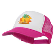 Palm Trees with Sunset Embroidered Foam Front Mesh Back Cap