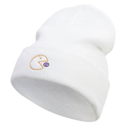 Retro Games Embroidered 12 Inch Long Knitted Beanie - White OSFM