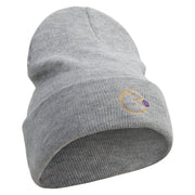 Retro Games Embroidered 12 Inch Long Knitted Beanie - Heather-Grey OSFM