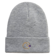 Retro Games Embroidered 12 Inch Long Knitted Beanie - Heather-Grey OSFM