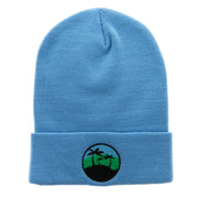 Paradise Palm Trees Embroidered 12 Inch Long Knitted Beanie