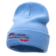 Happy Thanksgiving Embroidered Knitted Long Beanie