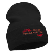 Happy Thanksgiving Embroidered Knitted Long Beanie