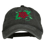 Christmas Poinsettia Flower Embroidered Washed Dyed Cap