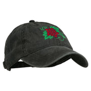 Christmas Poinsettia Flower Embroidered Washed Dyed Cap