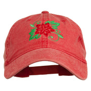 Christmas Poinsettia Flower Embroidered Washed Dyed Cap