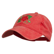 Christmas Poinsettia Flower Embroidered Washed Dyed Cap