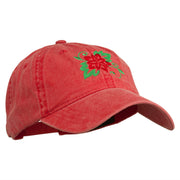 Christmas Poinsettia Flower Embroidered Washed Dyed Cap