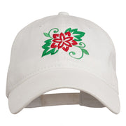 Christmas Poinsettia Flower Embroidered Washed Dyed Cap