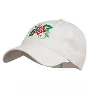 Christmas Poinsettia Flower Embroidered Washed Dyed Cap