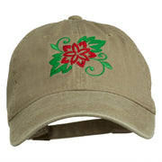 Christmas Poinsettia Flower Embroidered Washed Dyed Cap