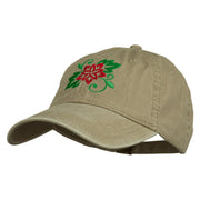 Christmas Poinsettia Flower Embroidered Washed Dyed Cap