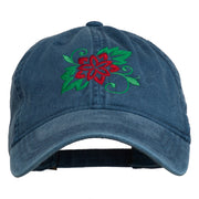 Christmas Poinsettia Flower Embroidered Washed Dyed Cap