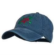 Christmas Poinsettia Flower Embroidered Washed Dyed Cap