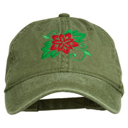 Christmas Poinsettia Flower Embroidered Washed Dyed Cap