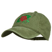 Christmas Poinsettia Flower Embroidered Washed Dyed Cap