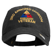 U.S. Army 3rd Armored Division Embroidered Washed Solid Pigment Dyed Cotton Twill Brass Buckle Cap - Black OSFM