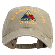U.S. Army 3rd Armored Division Embroidered Washed Solid Pigment Dyed Cotton Twill Brass Buckle Cap - Khaki OSFM