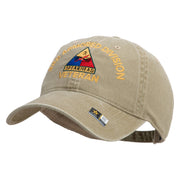 U.S. Army 3rd Armored Division Embroidered Washed Solid Pigment Dyed Cotton Twill Brass Buckle Cap - Khaki OSFM