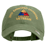 U.S. Army 3rd Armored Division Embroidered Washed Solid Pigment Dyed Cotton Twill Brass Buckle Cap - Olive OSFM