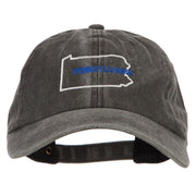 Pennsylvania with Map Outline Embroidered Washed Cotton Twill Cap