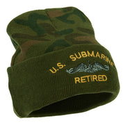 US Submarine Retired Military Embroidered Camo Long Beanie