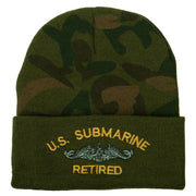 US Submarine Retired Military Embroidered Camo Long Beanie