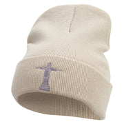 Christ the Redeemer Embroidered 12 Inch Long Knitted Beanie - Birch OSFM