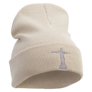 Christ the Redeemer Embroidered 12 Inch Long Knitted Beanie - Birch OSFM