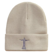 Christ the Redeemer Embroidered 12 Inch Long Knitted Beanie - Birch OSFM