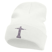 Christ the Redeemer Embroidered 12 Inch Long Knitted Beanie - White OSFM