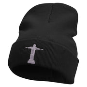 Christ the Redeemer Embroidered 12 Inch Long Knitted Beanie - Black OSFM